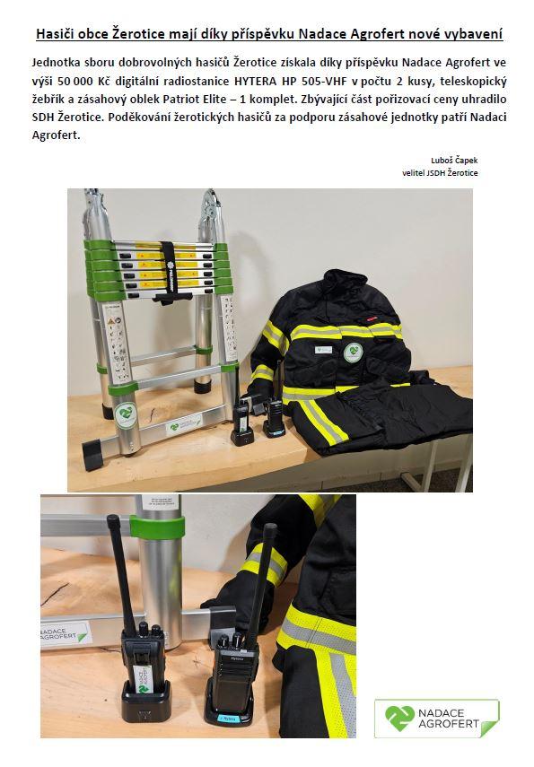publicita JSDH Žerotice - příspěvek Nadace Agrofert